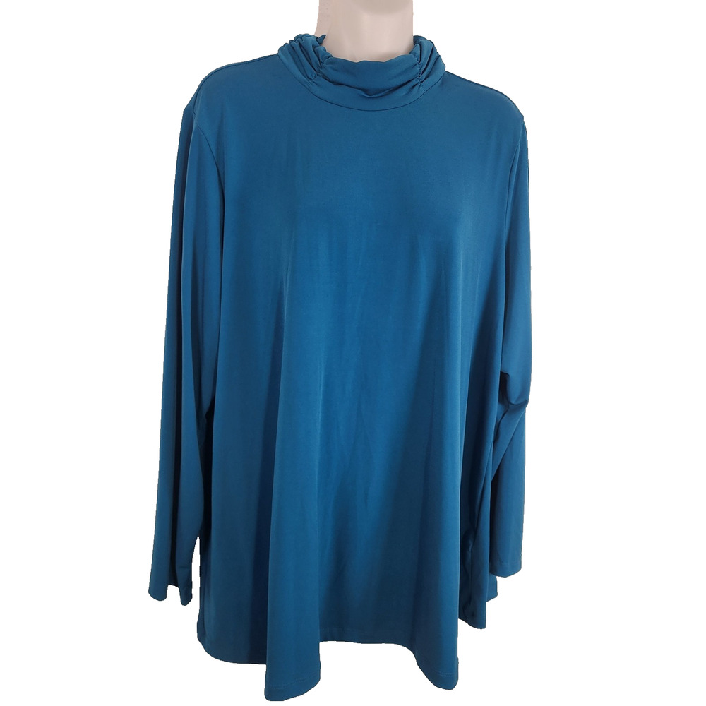 Susan Graver Modern Essentials Womens Pet Liquid Knit A-Line Tunic 1XP Teal